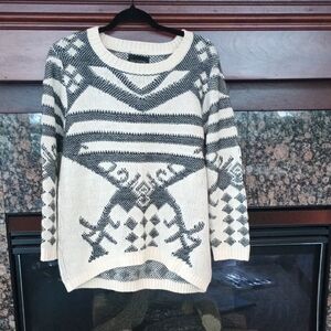 Madison Cream and Black Geometric Crewneck Sweater